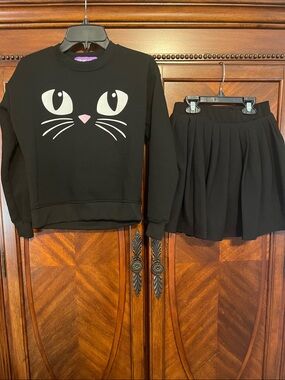 Violet Skye Girl’s Halloween Black Cat Sweatshirt and Skort Set